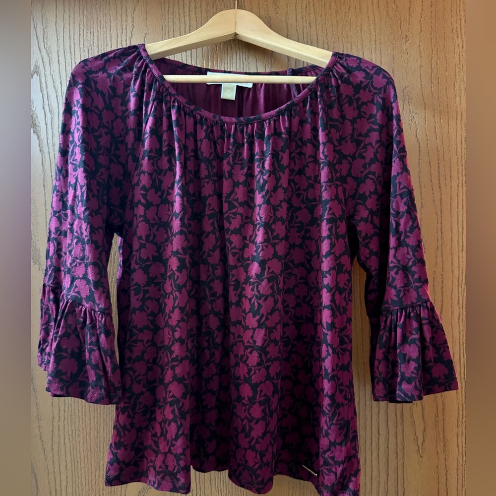 Michael Kors Burgundy & Black Floral Blouse, Cotton, Like New!